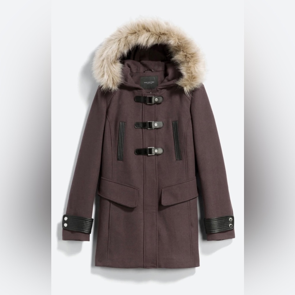 Jordyn Faux Fur Trim Faux Leather Accent Wool Coat